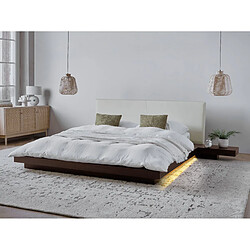 Beliani Lit avec LED tête de lit en similicuir 160 x 200 cm bois foncé ZEN