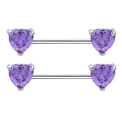 1 Paire Coeur Cristal Bouclier Barbell Nipplering Acier Inoxydable 14g Violet