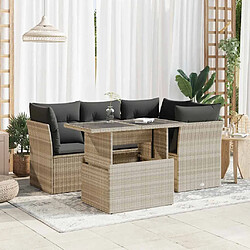 vidaXL Salon de jardin 5 pcs avec coussins gris clair résine tressée