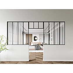 Vente-Unique Lot de 2 verrières atelier avec imposte en aluminium thermolaqué - 2 x L120 x H130 + L83 x H40 cm - Noir - BAYVIEW