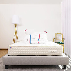 LUXURY LITERIE Ensemble Matelas Sublime, 20 cm, mousses haute densité, ferme, face été/hiver + sommier gris ep20cm + oreiller + couette, 140x200cm