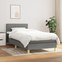 Maison Chic Structures de lit + matelas,Lit à sommier tapissier avec matelas Gris foncé 90x200 cm Tissu -MN81204