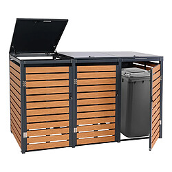 Decoshop26 Abris poubelles 3 compartiments 119 x 205 x 84 cm wpc métal 109kg aspect teck 04_0008241