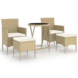 Maison Chic Table de bistro et chaises d'extérieur 5 pcs,Ensemble de bistro de jardin pour relax Résine tressée et verre trempé Beige -GKD141255