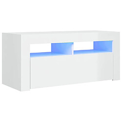 Maison Chic Meubles TV avec lumières LED - Banc TV pour salon blanc brillant 90x35x40 cm -MN25345