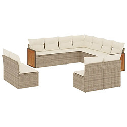 Maison Chic Salon de jardin 11 pcs avec coussins | Ensemble de Table et chaises | Mobilier d'Extérieur beige résine tressée -GKD44113