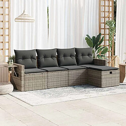 vidaXL Salon de jardin 5 pcs avec coussins gris résine tressée