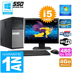 PC Tour DELL 7010 Core I5-2400 Ram 4Go Disque 480 Go SSD Wifi W7 Ecran 19" - Occasion