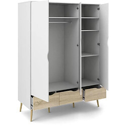 Acheter Cstore Armoire - Blanc / Chene - 3 portes / 3 tiroirs - Pietement évasé en bois massif - Chambre - 147,2 x 58,1 x 200,1 cm