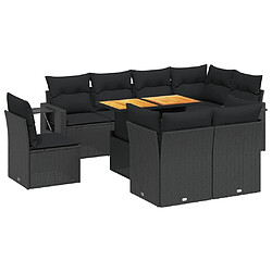 Maison Chic Ensemble Tables et chaises d'extérieur 9 pcs avec coussins,Salon de jardin noir résine tressée -GKD654959