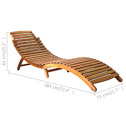 Acheter Helloshop26 Transat chaise longue bain de soleil lit de jardin terrasse meuble d'extérieur bois d'acacia solide marron 02_0012708