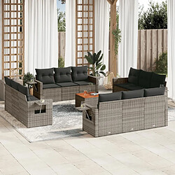 Maison Chic Salon de jardin avec coussins 13 pcs | Ensemble de Table et chaises | Mobilier d'Extérieur gris résine tressée -GKD84043