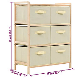 Acheter vidaXL Étagère de rangement 6 paniers Tissu Bois de cèdre Beige