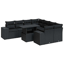 vidaXL Salon de jardin 9 pcs avec coussins noir résine tressée