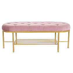 Pegane Banquette rectangulaire en polyester rose et métal doré - longueur 100 x Profondeur 35 x hauteur 40 cm