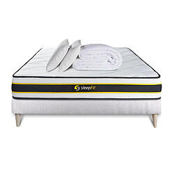 Sleepfit Pack prêt à dormir 160x200 matelas FLEXY + sommier kit blanc + 2 oreillers mémoire de forme 60x40cm + Couette Percale 260x240cm