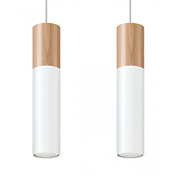 Luminaire Center Suspension Pablo Bois,acier blanc,bois naturel 2 ampoules 90cm