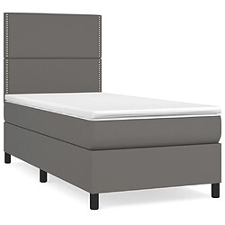 vidaXL Sommier à lattes de lit avec matelas Gris 100x200 cm Similicuir