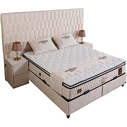 Vivenla Ensemble de lit coffre 180x200 en velours beige avec un matelas à ressorts ensachés 7 zones de confort de la collection TOKYO