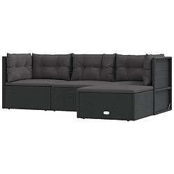 vidaXL Salon de jardin 4 pcs avec coussins Noir Résine tressée