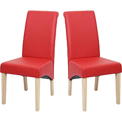 Decoshop26 Lot de 2 chaises de salle à manger en synthétique mat rouge pieds en bois clairs CDS04479