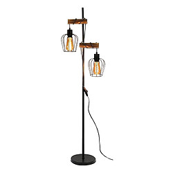 NETTLIFE lampadaire vintage salon ,en bois à 2 flammes au design industriel en métal avec interrupteur noir E27 - hauteur : 151cm - sans ampoule