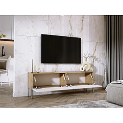 Acheter 3XELIVING Meuble TV en couleur Chêne wotan / Blanc Brillant avec pieds droits en chrome, D: l : 140 cm, H : 52 cm, P : 32 cm