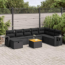 vidaXL Salon de jardin 9 pcs avec coussins noir résine tressée