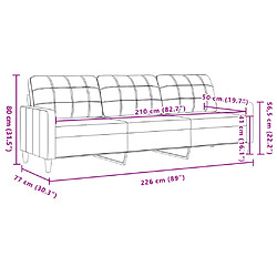 vidaXL Canapé à 3 places Gris clair 210 cm Velours pas cher