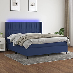 vidaXL Sommier à lattes de lit matelas et LED Bleu 160x200 cm Tissu