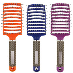 3x Brosse à Cheveux Démêlante à Ventilation Incurvée pour Tout Type de Cheveux Longs Bouclés