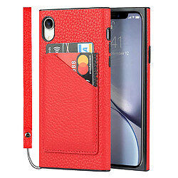 Coque en TPU + cuir véritable anti-chute, texture litchi noir avec porte-cartes rouge pour votre Apple iPhone XR 6.1 pouces