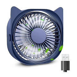 Ventilateur, Petit Ventilateur de Bureau USB, Ventilateur de Bureau Silencieux Portable à 3 Vitesses, ventilateur personnel Rotatif à 360 degrés de 4 pouces (Bleu)