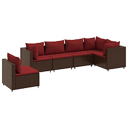 vidaXL Salon de jardin 6 pcs avec coussins Marron Résine tressée