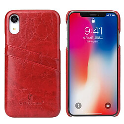 Wewoo Etui en cuir Fierre Shann Retro Oil en cire PU pour iPhone XR, avec emplacements pour cartes (rouge)