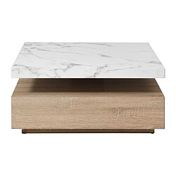 Avis Vente-Unique Table basse pivotante avec 1 tiroir en MDF - Effet marbre blanc et Naturel - KYRIA