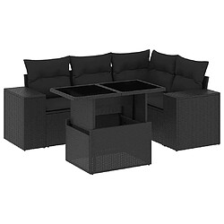 vidaXL Salon de jardin 5 pcs avec coussins noir résine tressée