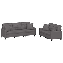 Maison Chic Ensemble de canapés 2 pcs avec coussins, Canapé droit Sofa pour Salon gris similicuir -GKD553433