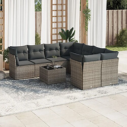 Maison Chic Salon de jardin 9 pcs avec coussins | Ensemble de Table et chaises | Mobilier d'Extérieur gris résine tressée -GKD67539