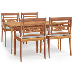 vidaXL Ensemble à manger de jardin coussins 5 pcs Bois de teck massif