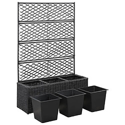 Avis vidaXL Jardinière en treillis 3 pots 83x30x130 cm résine tressée noir