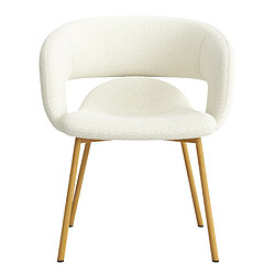 Acheter Moloo TRAVIS-Fauteuil de table en tissu Bouclé Ecru et métal décor chêne