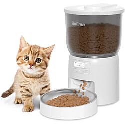 BALIMO 3L Distributeur Croquettes Chat Automatique,Minuterie Programmable/Fonction Enregistrement,avec Bol en Inox,Jusqu'à 6 Repas/Jour (Blanc)