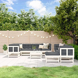 Maison Chic Salon de jardin 10 pcs + coussins - Mobilier/Meubles de jardin - Table et chaises d'extérieur blanc bois massif -MN50268