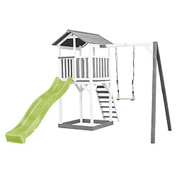 AXI Beach Tower Aire de Jeux avec Toboggan en VERT Clair, Balançoire & Bac à Sable | Grande Maison Enfant extérieur en Gris & BLANC | Cabane de Jeu en Bois FSC