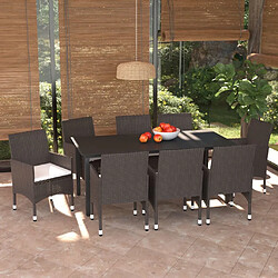 Maison Chic Ensemble à manger d'extérieur 9 pcs avec coussins,Salon de jardin,Mobilier de jardin Poly rotin Marron -GKD185591