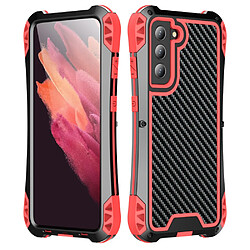 Coque en alliage d'aluminium + silicone R-JUST texture en fibre de carbone, airbag aux quatre coins rouge pour votre Samsung Galaxy S21 FE 5G