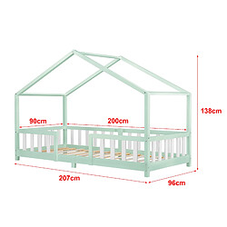 Avis Lit d'Enfant Forme Maison avec Grille de Protection Treviolo 200 x 90 cm Menthe Blanc Mat Laqué [en.casa]