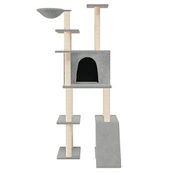 Helloshop26 Arbre à chat meuble tour grimper jouet grattage grattoir escalade plateforme avec griffoirs en sisal clair 166 cm gris 02_0022583