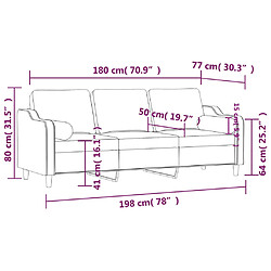 vidaXL Canapé 3 places avec oreillers décoratifs marron 180 cm tissu pas cher